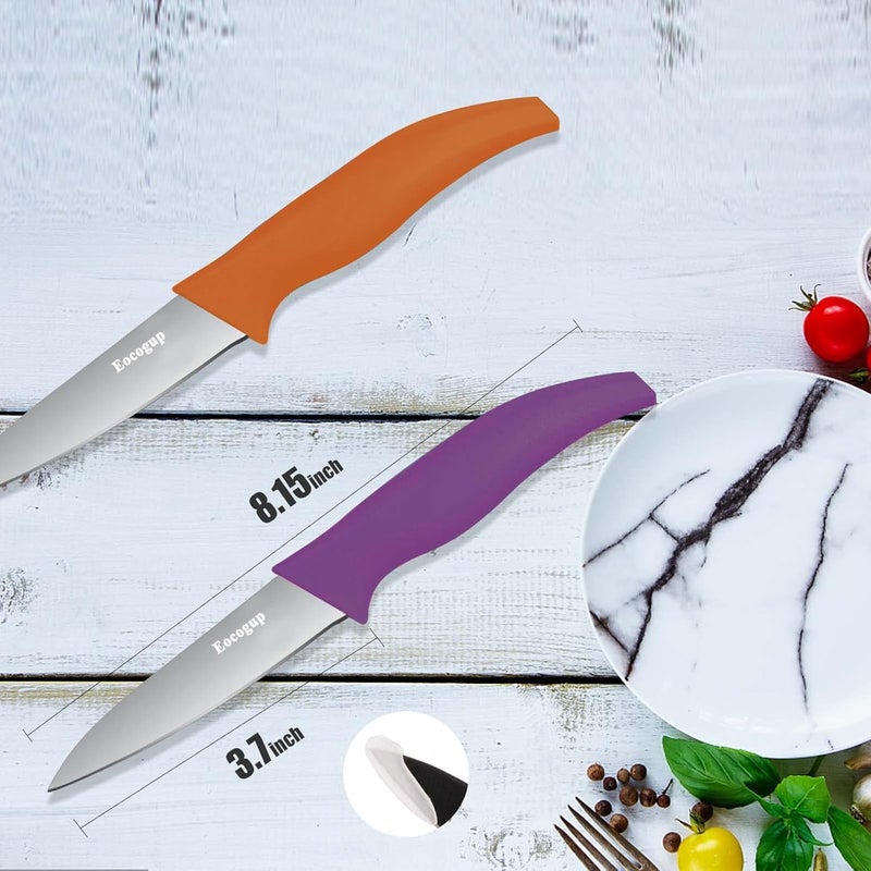 Eocogup Paring Knife,3.7 inch Fruit and Vegetable Knife,Stainless Steel Dishwasher Safe Rust Proof Super Sharp,Comfortable Bigger Handle,PP Plastic Colors Handle(Set of 2) - Image 4